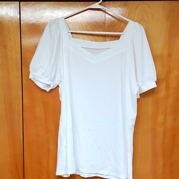 NEW White Size L Women's Tops Casual Sweetheart Neckline Puff Sleeve Tops - Picture 3 of 6